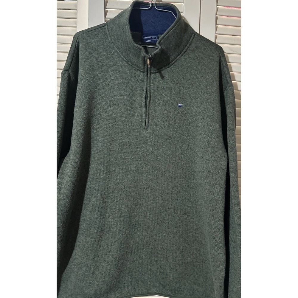 Crown & Ivy Mens 1/4 Zip Pullover Green Sweater‎ Mock Neck Outdoors L